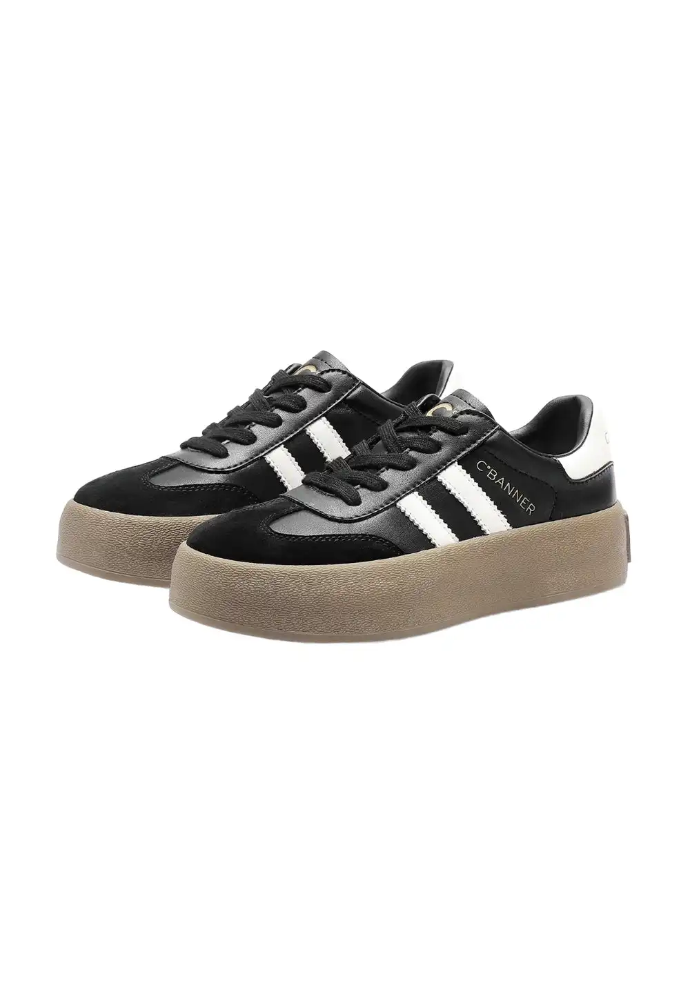 C.BANNER丨Silver Grey Colorblock Platform Sneakers