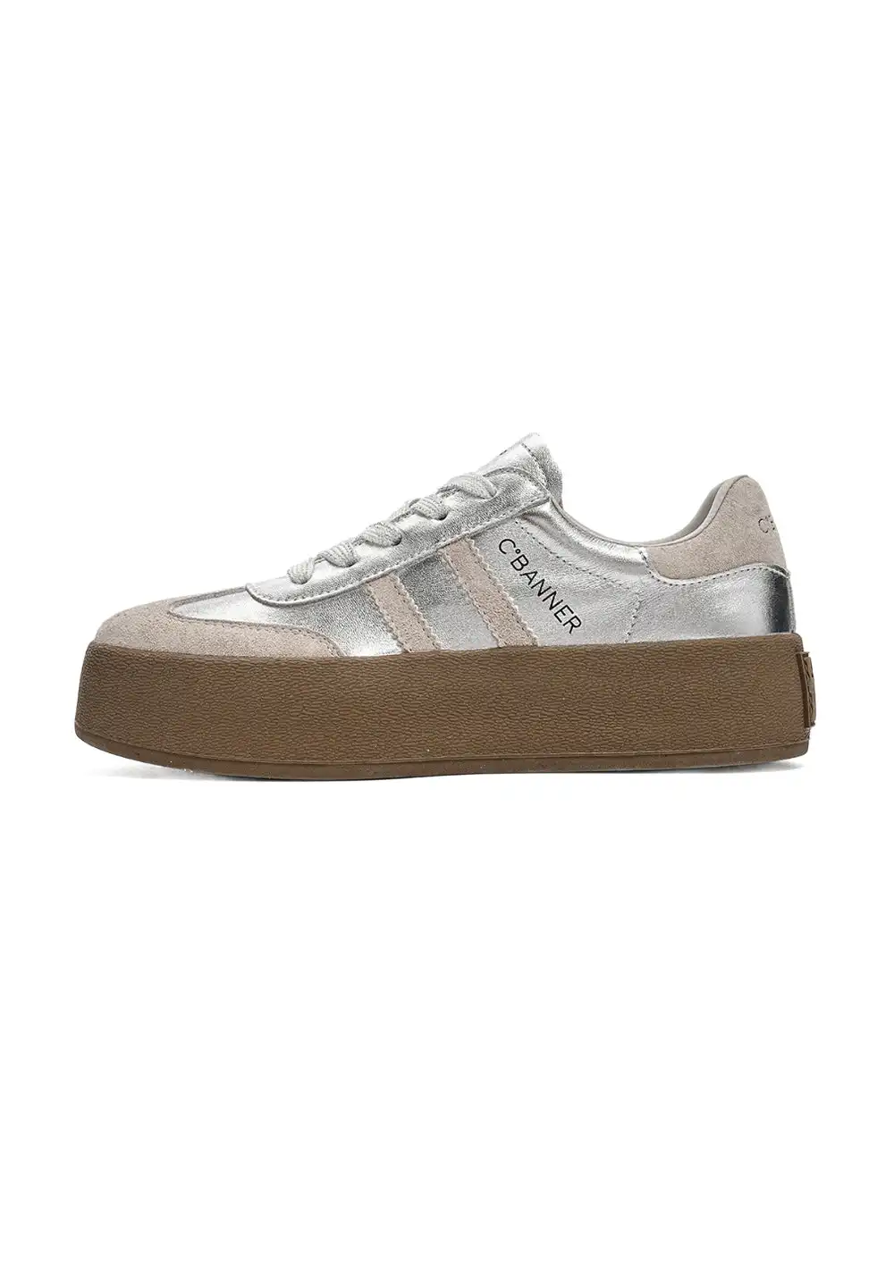 C.BANNER丨Silver Grey Colorblock Platform Sneakers