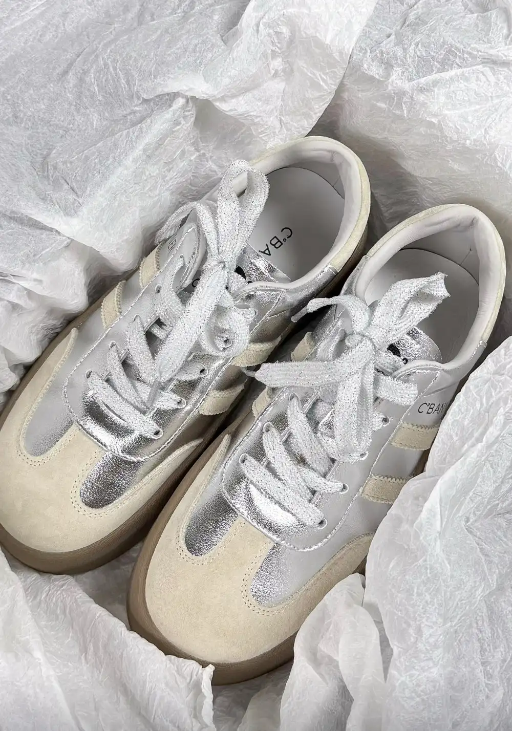C.BANNER丨Silver Grey Colorblock Platform Sneakers