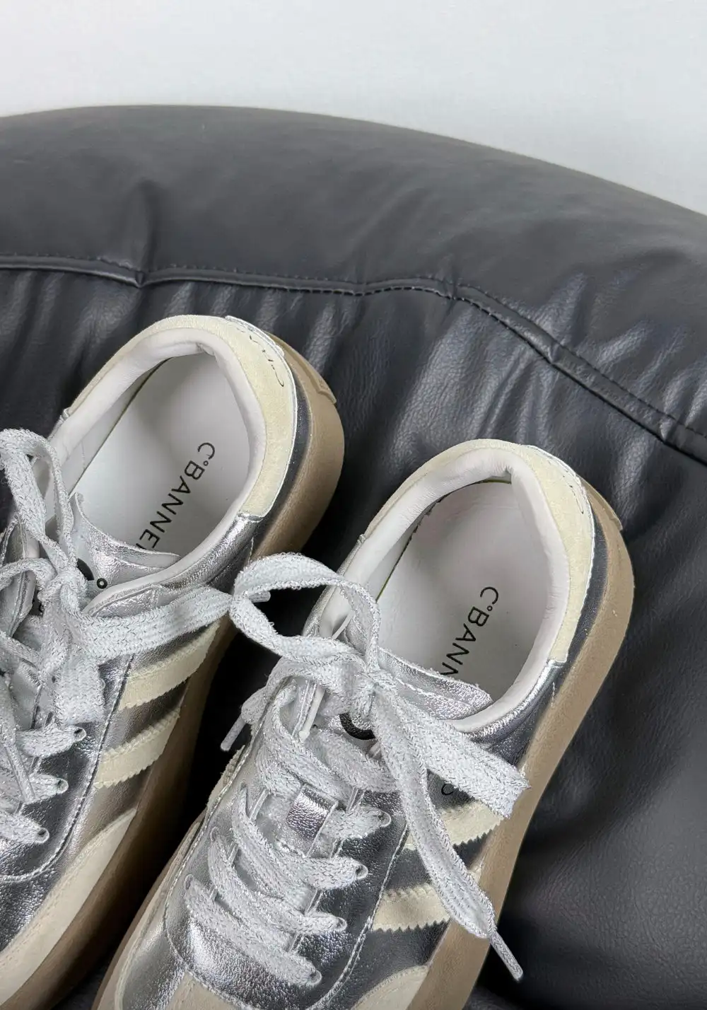 C.BANNER丨Silver Grey Colorblock Platform Sneakers