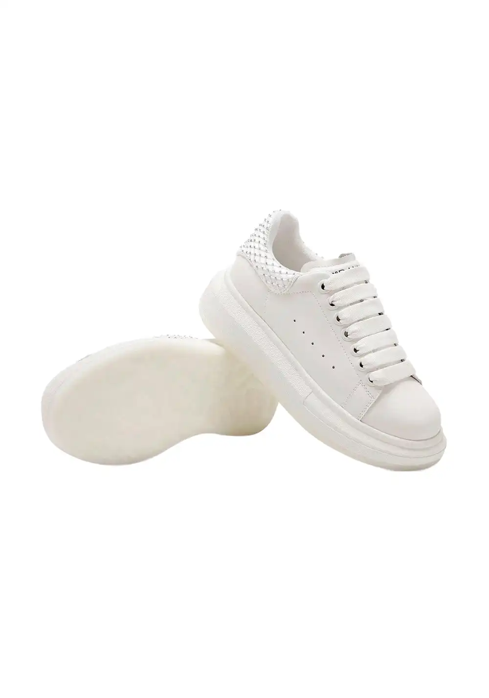 C.BANNER丨Leather Platform Rhinestone Sneakers