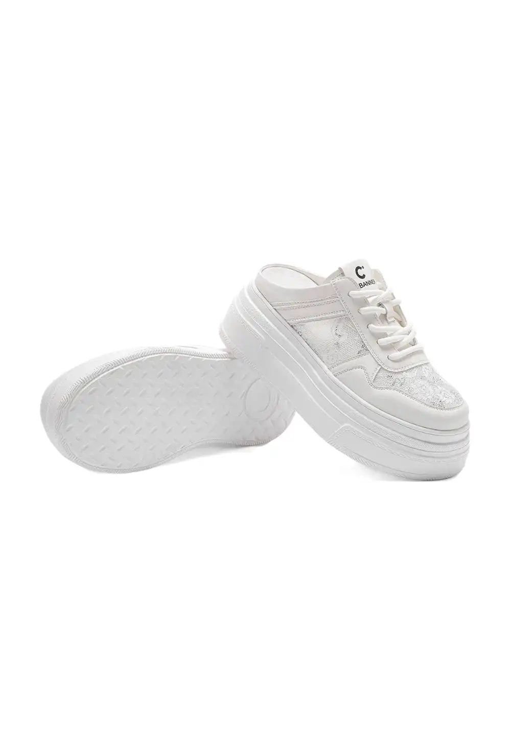 C.BANNER丨Lace Platform Slip-On Mules
