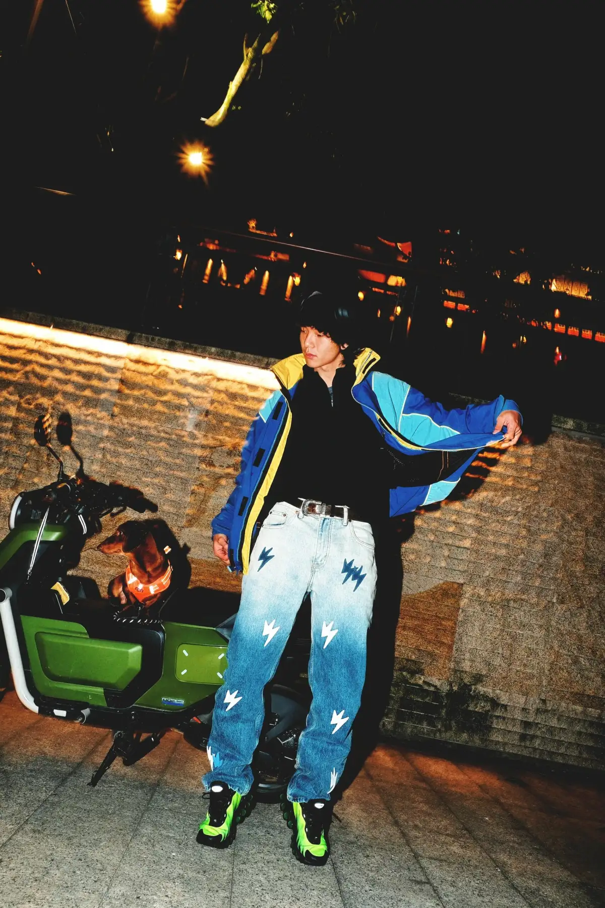 AMEXNOCAP丨Lightning Patch Gradient Stone Jeans