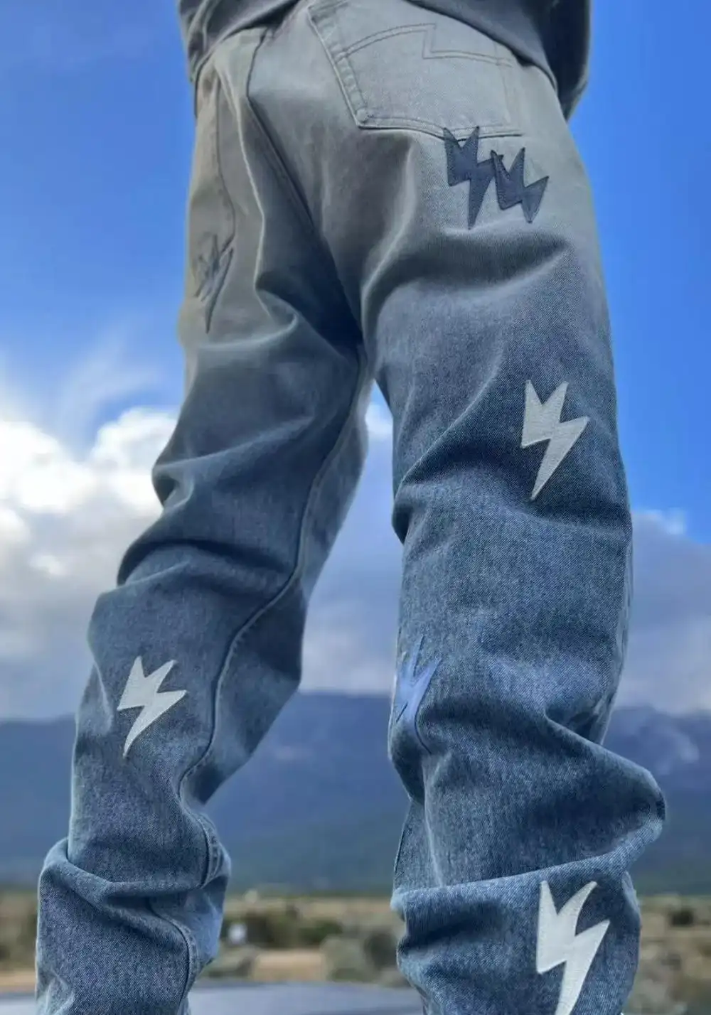 AMEXNOCAP丨Lightning Patch Gradient Stone Jeans