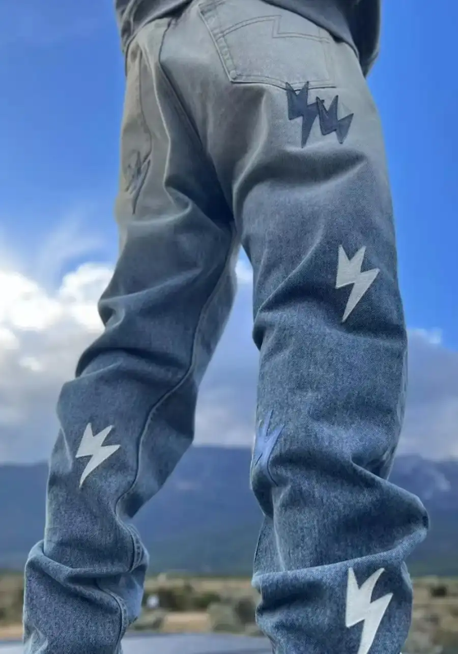 AMEXNOCAP丨Lightning Patch Gradient Stone Jeans - 4