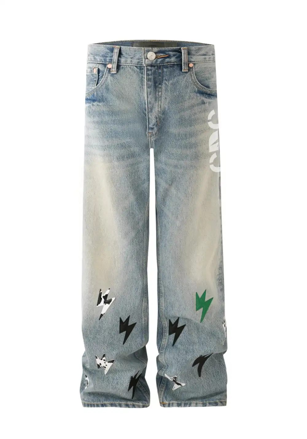 AMEXNOCAP丨Panda Lightning Leather Straight-Wash Jeans