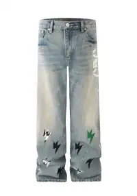 AMEXNOCAP丨Panda Lightning Leather Straight-Wash Jeans