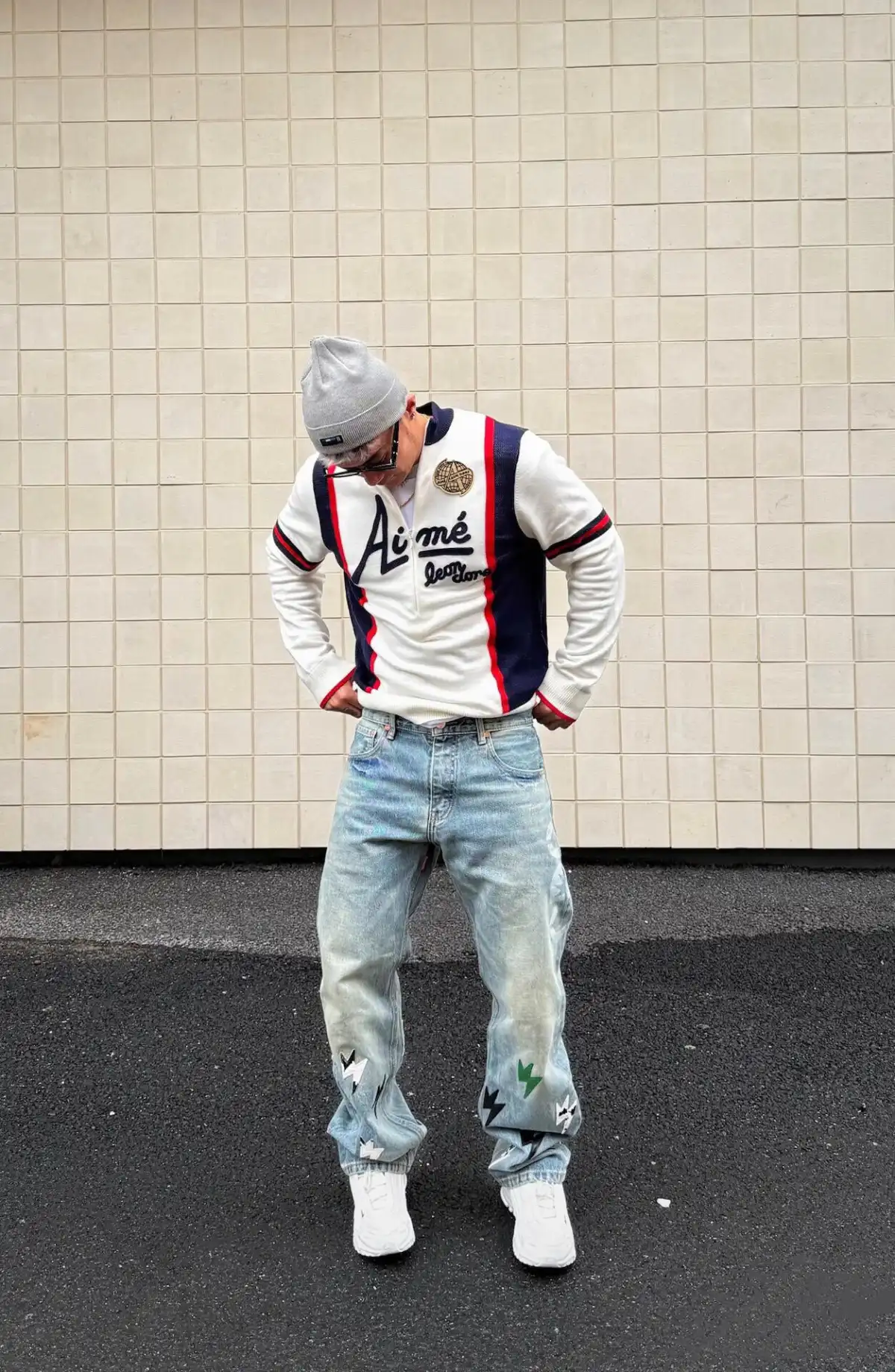 AMEXNOCAP丨Panda Lightning Leather Straight-Wash Jeans