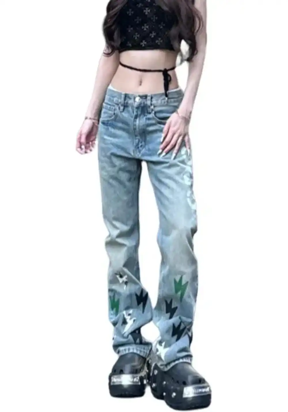 AMEXNOCAP丨Panda Lightning Leather Straight-Wash Jeans
