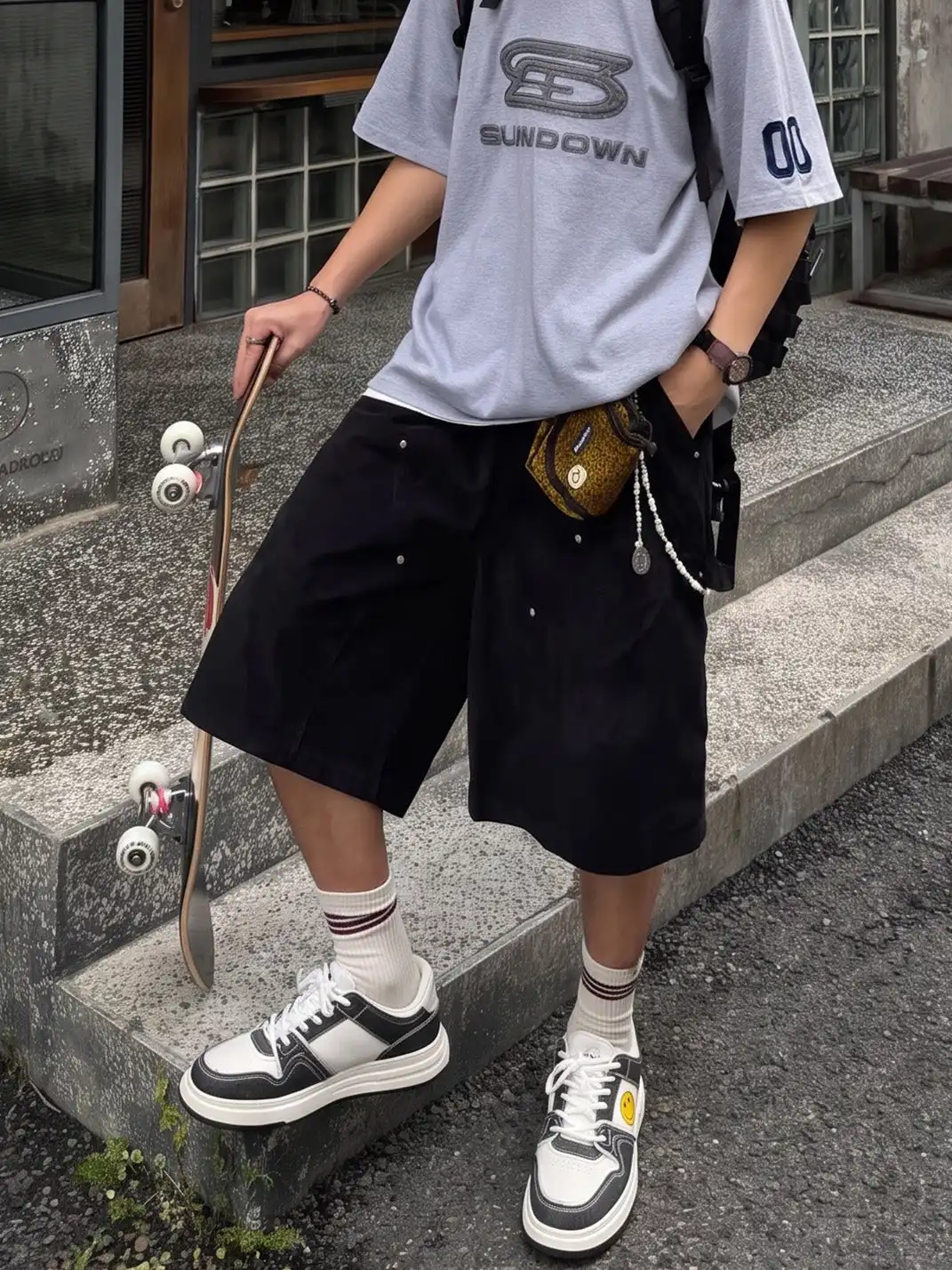 SMILEY丨Split Leather-Fabric Classic Skate Shoes