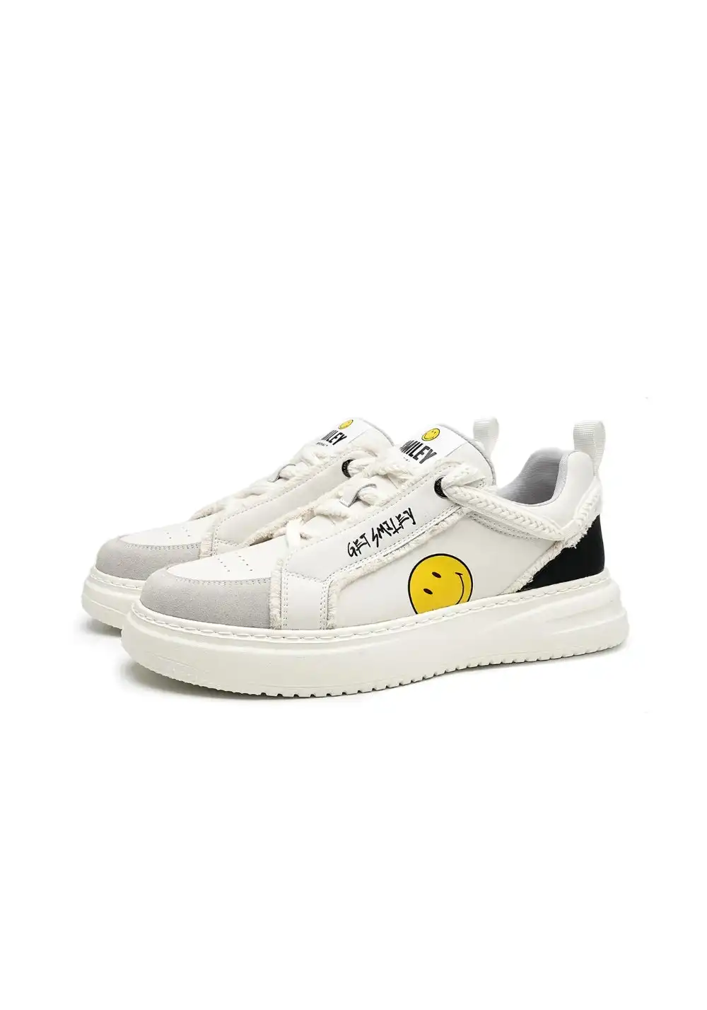SMILEY丨Split Leather-Fabric Skate Shoes w/ Foam Sole