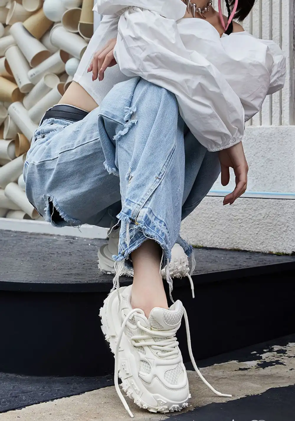 XMZY丨Hollow Leather Chunky Sneakers