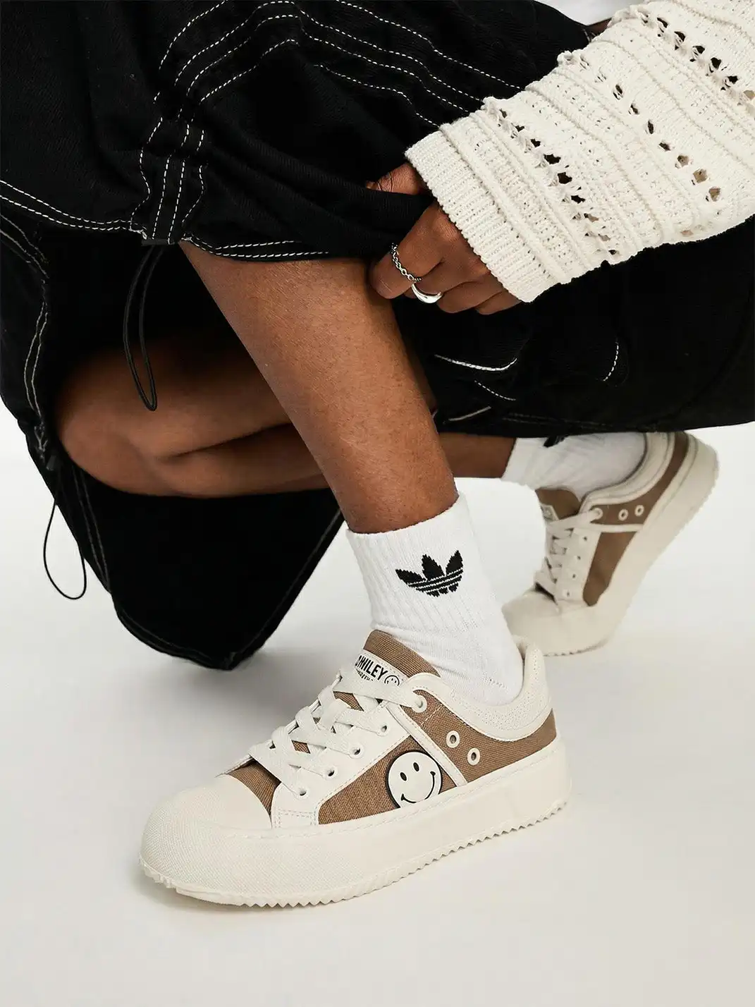SMILEY丨Split Leather-Fabric Canvas Shoes