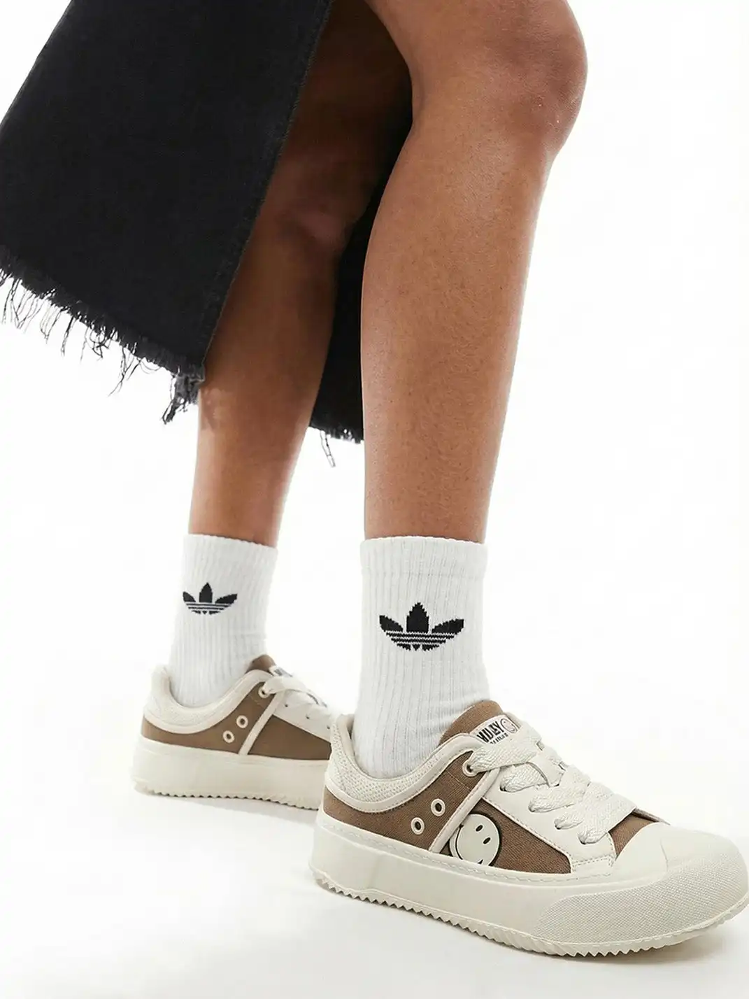 SMILEY丨Split Leather-Fabric Canvas Shoes