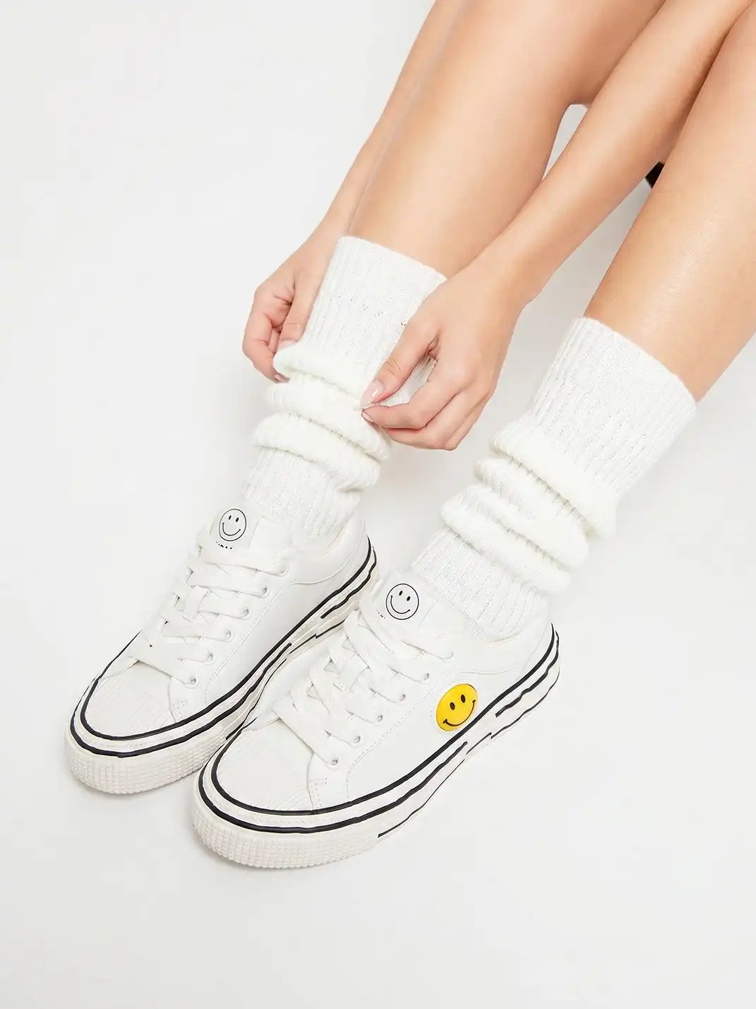 SMILEY丨Smiley Split Leather Canvas Shoes