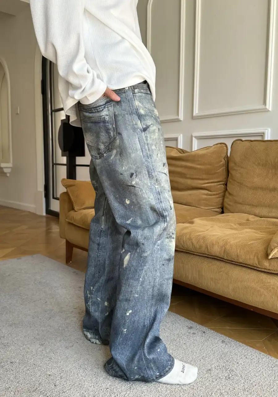 HAONANHUANG丨Ink-Stain Digital Wash Flare Jeans - 4