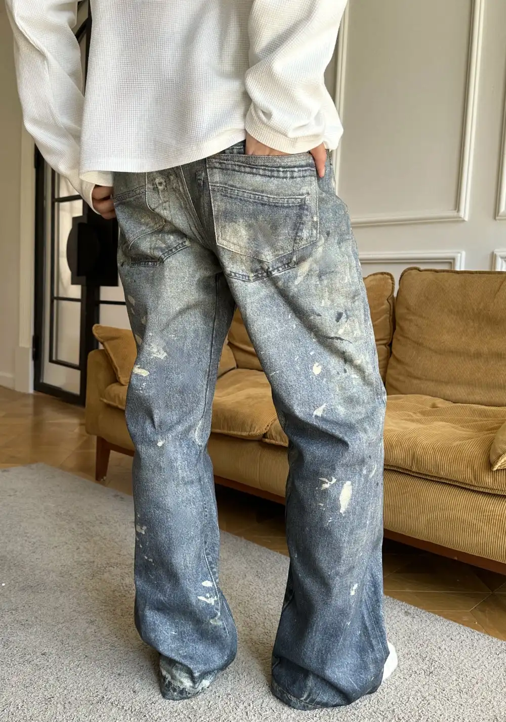 HAONANHUANG丨Ink-Stain Digital Wash Flare Jeans