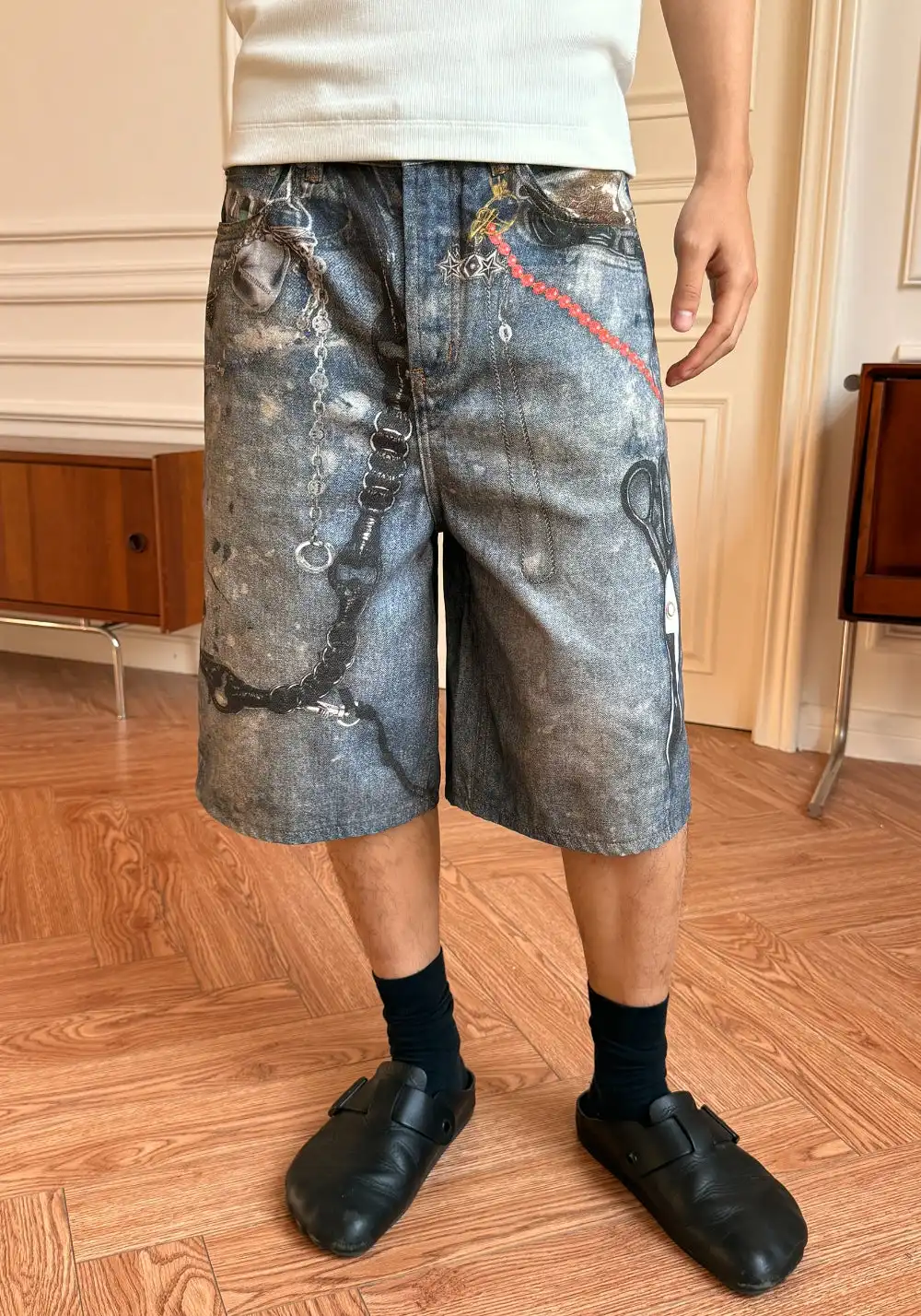 HAONANHUANG丨KONLI Print Paint-Splatter Denim Shorts