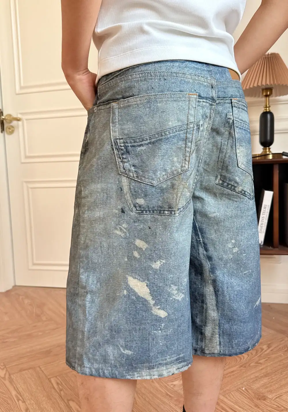 HAONANHUANG丨KONLI Print Paint-Splatter Denim Shorts