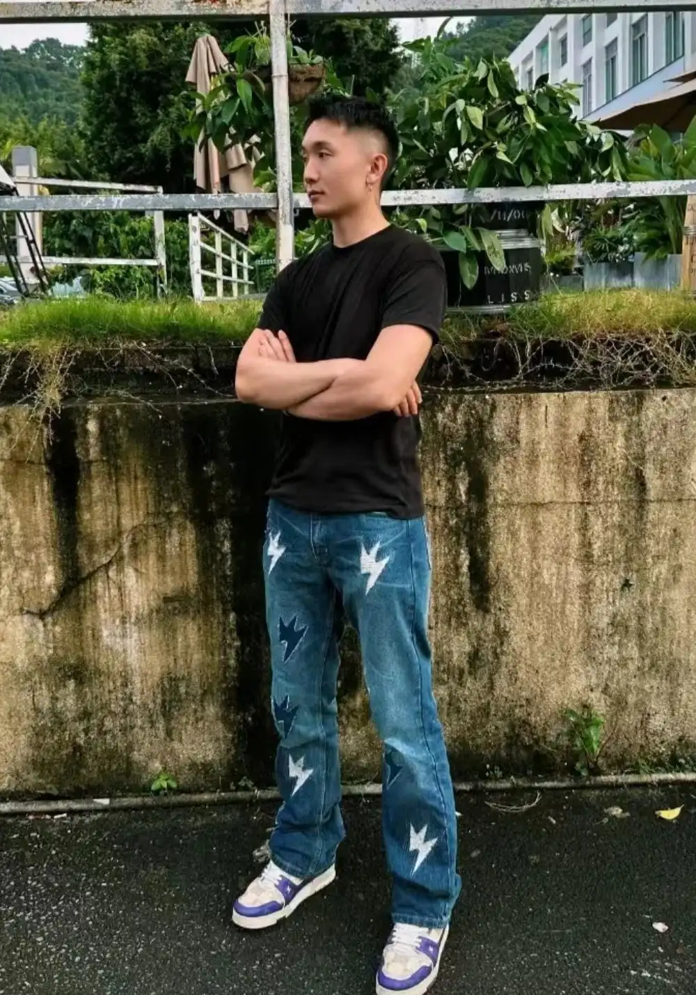 AMEXNOCAP丨Destroyed Lightning Flare Jeans (Ice Blue, Unisex)