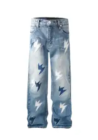 AMEXNOCAP丨Destroyed Lightning Flare Jeans (Ice Blue, Unisex)
