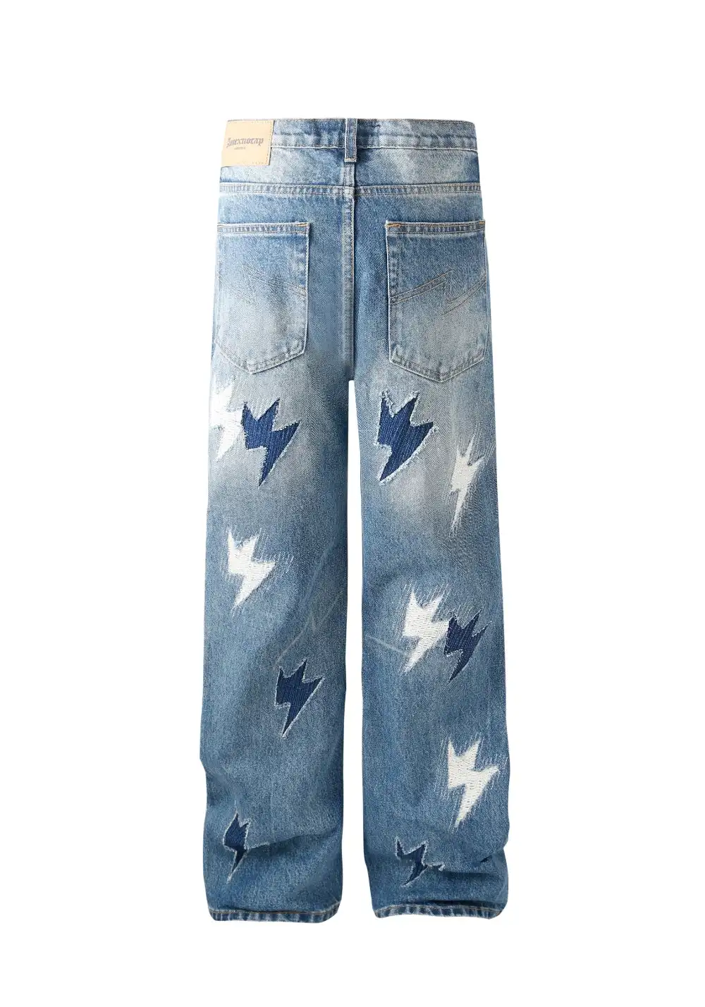 AMEXNOCAP丨Destroyed Lightning Flare Jeans (Ice Blue, Unisex)
