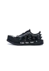 ANCIENT FOSSIL丨Studded Square-Toe Canvas Sneakers (Black, Unisex)