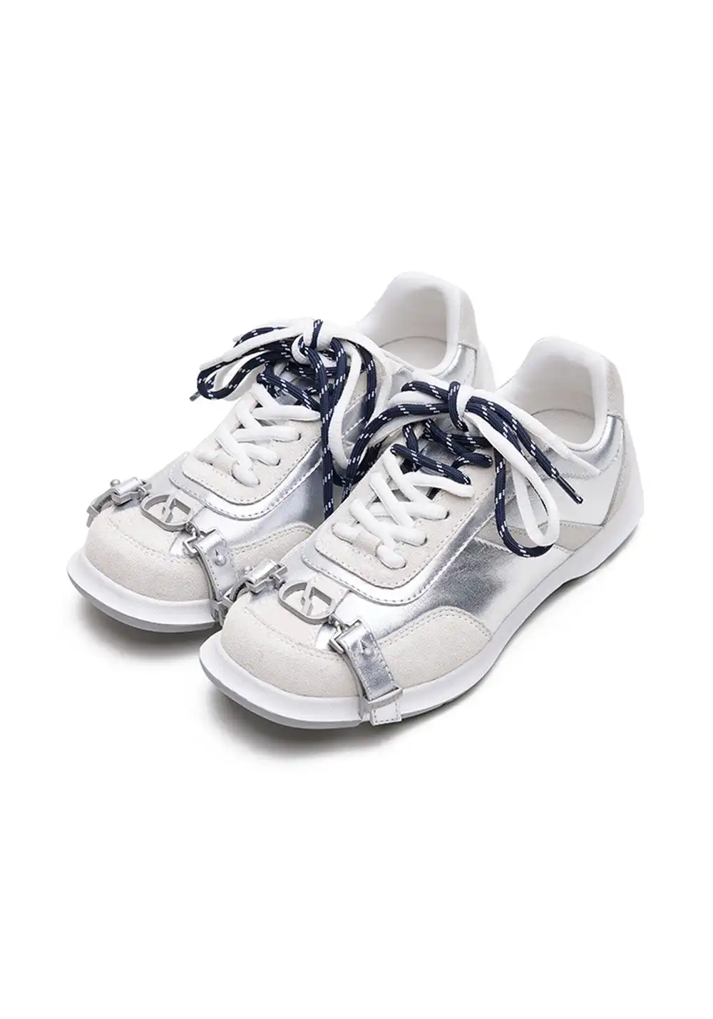 ABCICEY丨Trainer Retro German Lace-Up Sneakers (White&Silver)