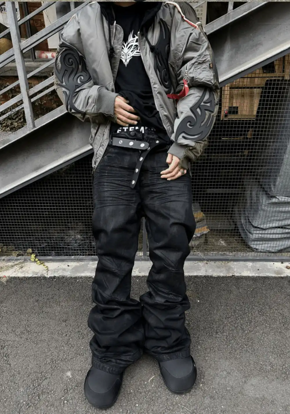 GOJOYJINNI丨Gothic Metal-Waxed Flare Jeans