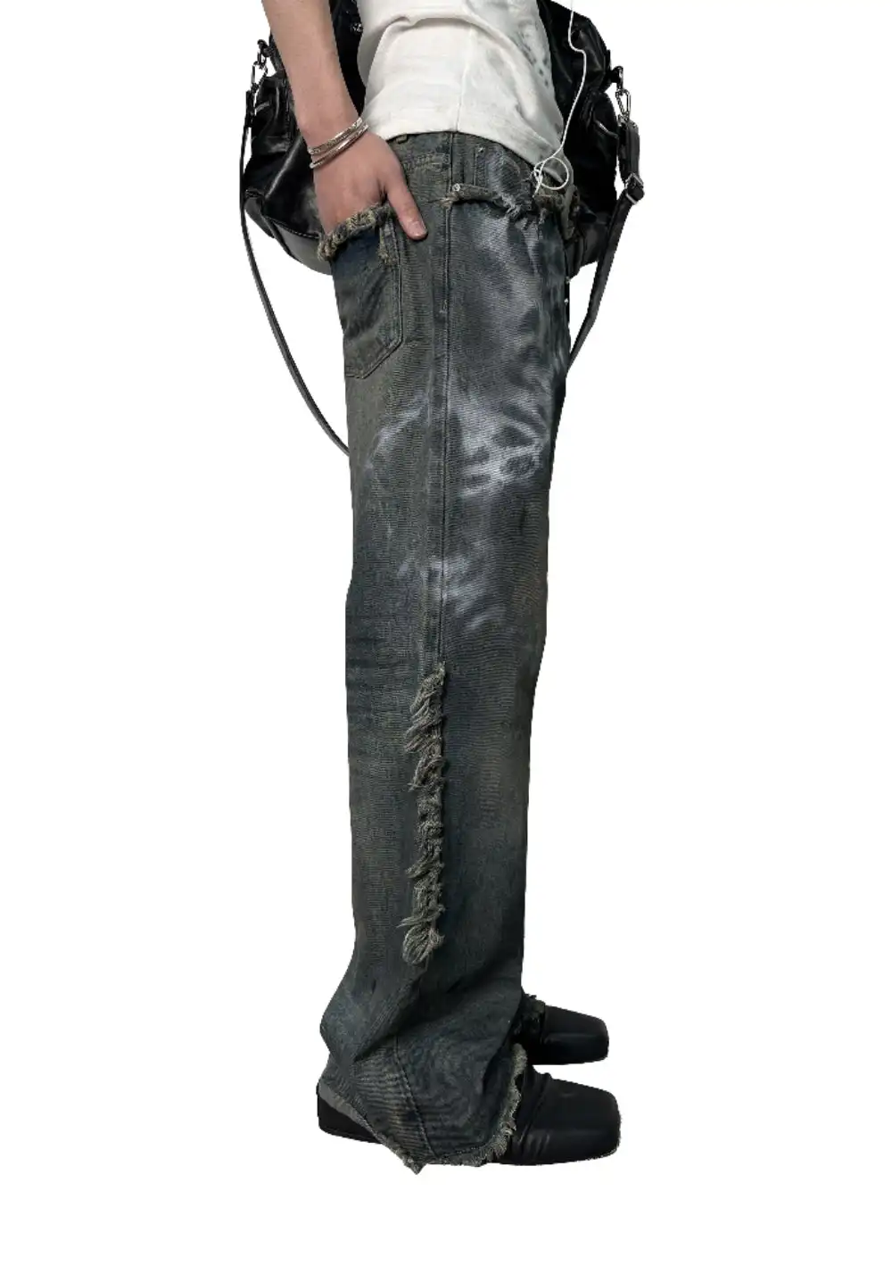 NIGHT LAB丨Leopard Lined Studded Cement Blue Jeans