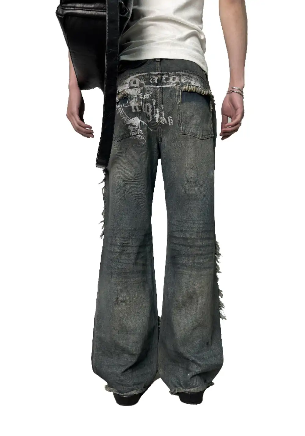 NIGHT LAB丨Leopard Lined Studded Cement Blue Jeans