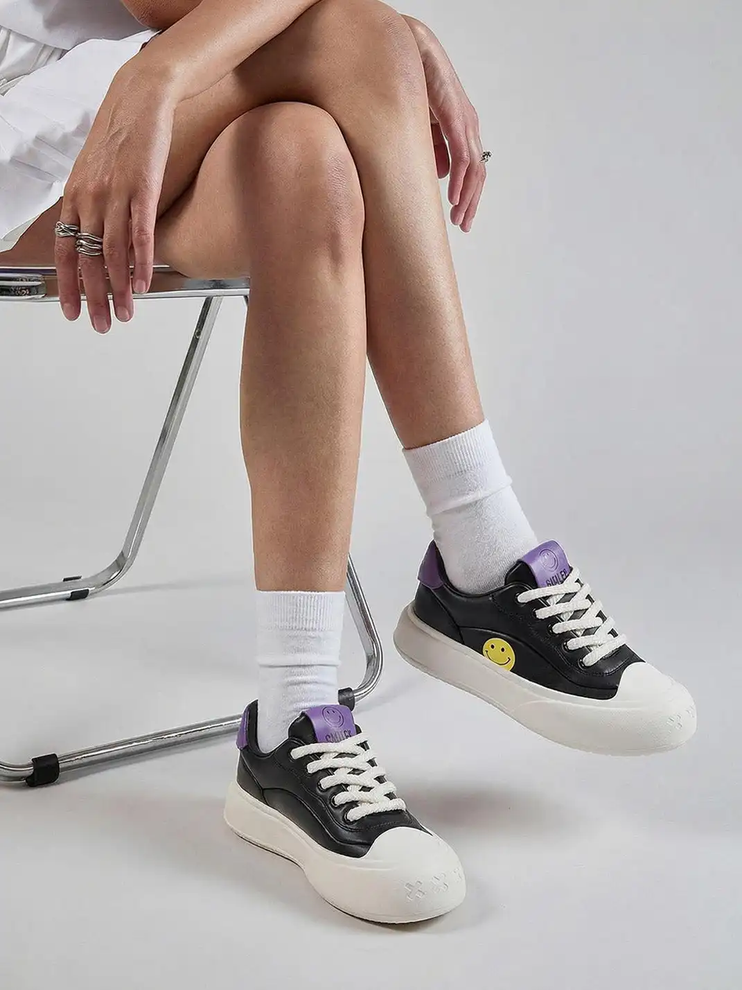 SMILEY丨Split Leather French Smiley Slip-Ons (Low-Top)