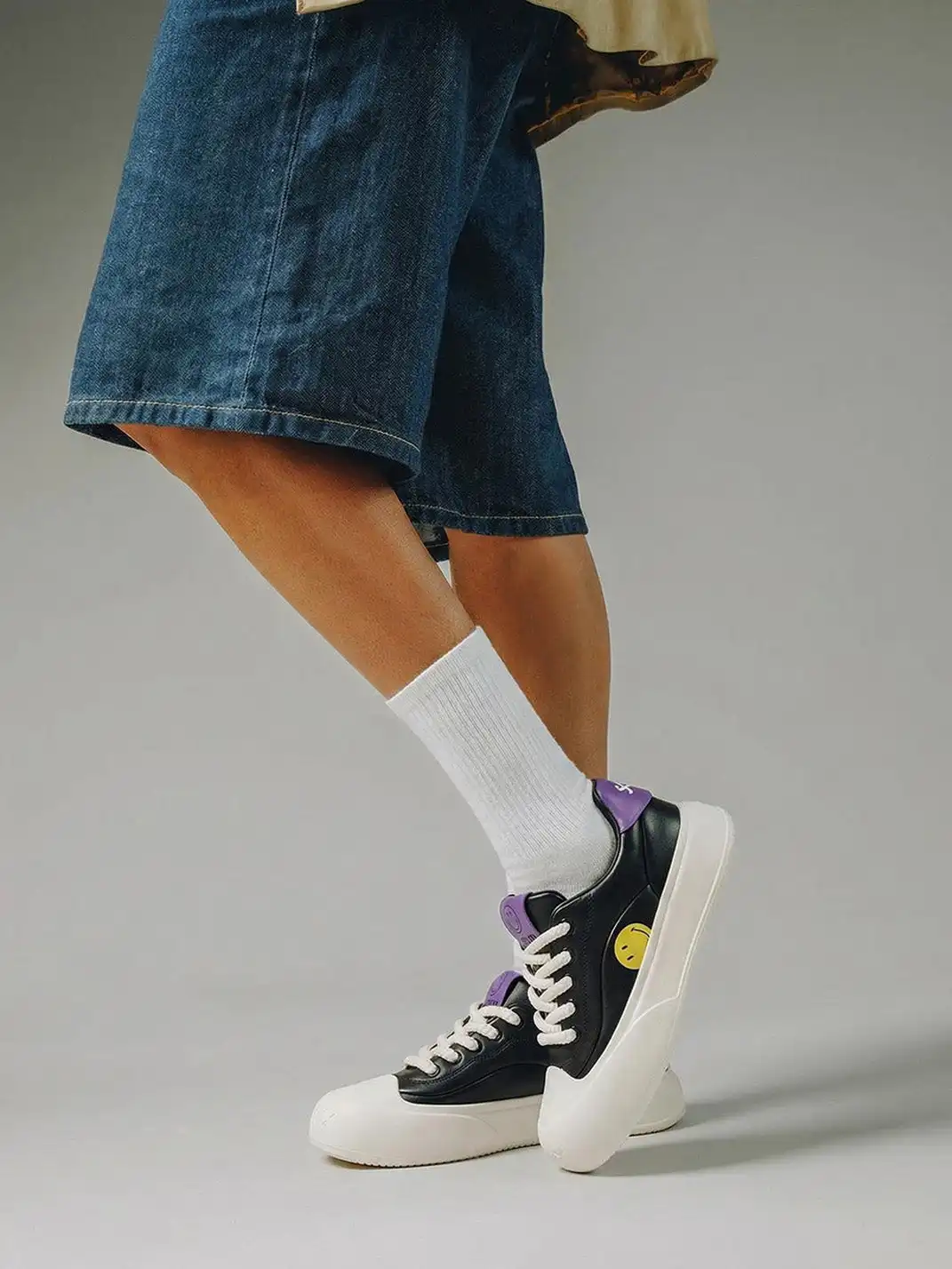 SMILEY丨Split Leather French Smiley Slip-Ons (Low-Top)