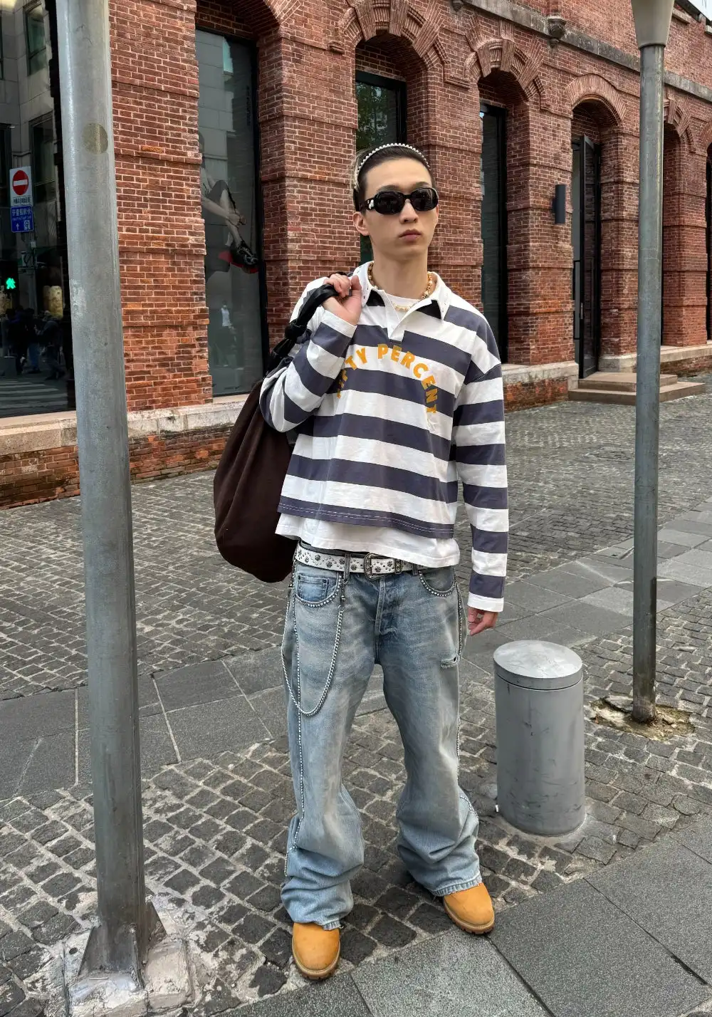 NOIDEA丨Studded Striped Shirt (Oversized Fit)