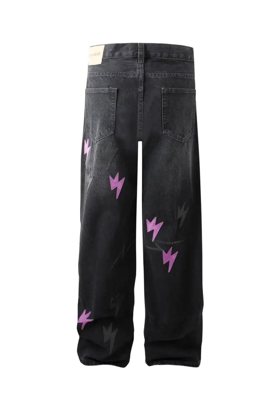 AMEXNOCAP丨Lightning Patch Washed Jeans - 2
