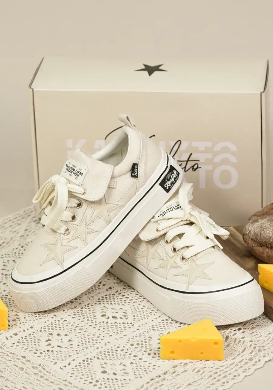 KAALIXTO丨Cream Beige Canvas Star Shoes - 2