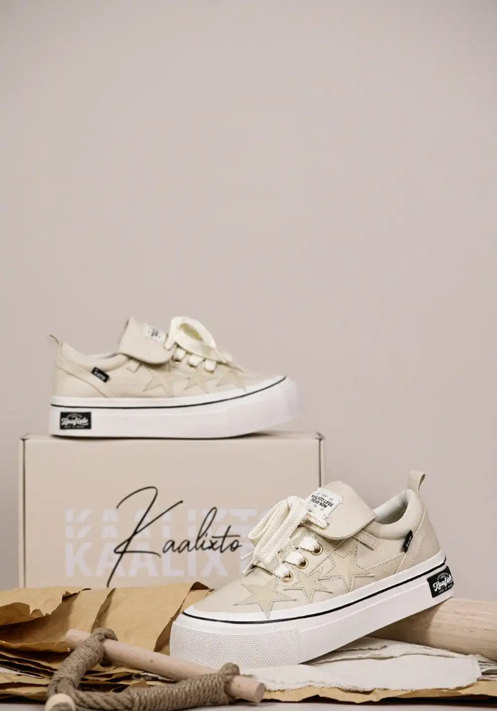 KAALIXTO丨Cream Beige Canvas Star Shoes