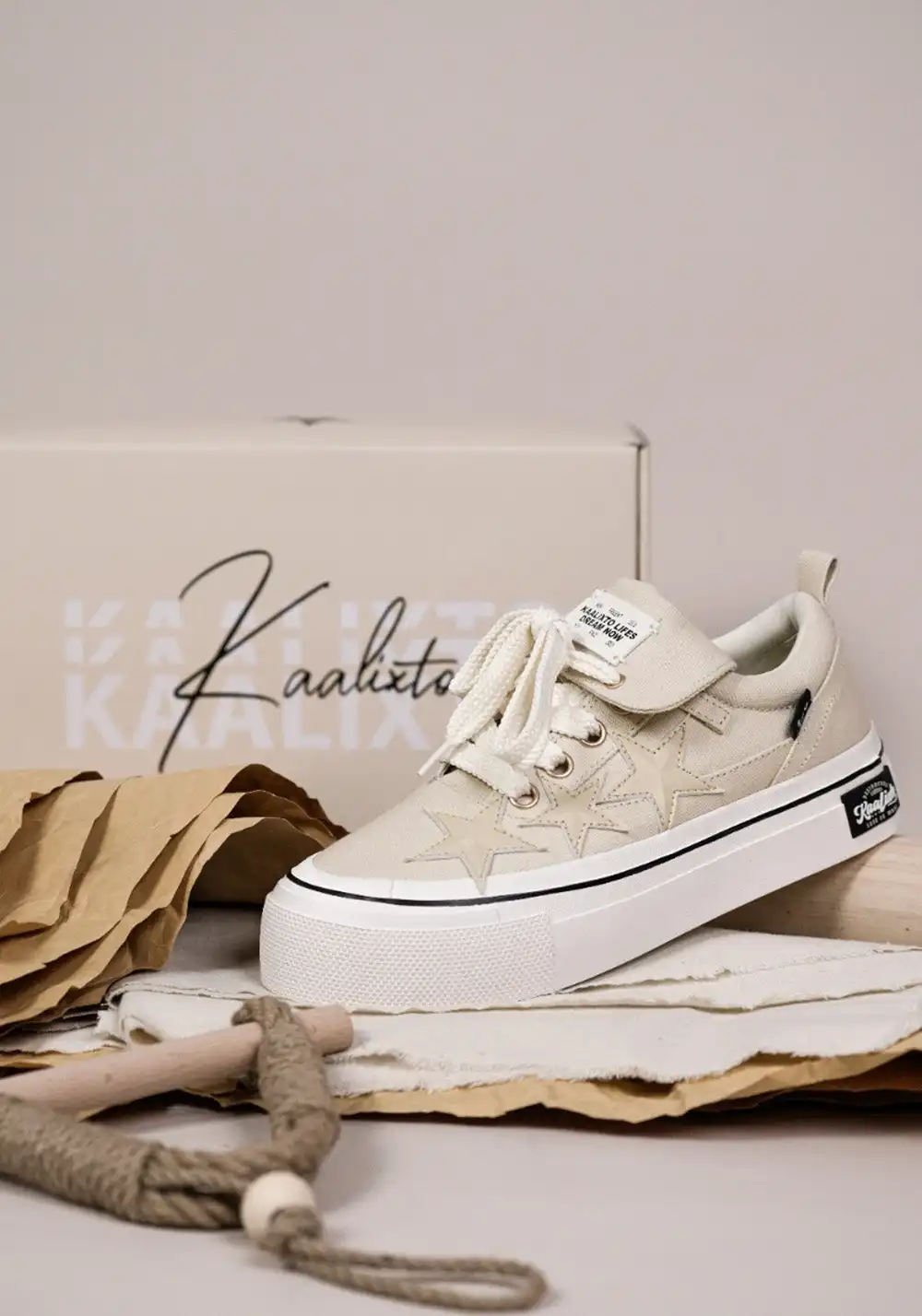 KAALIXTO丨Cream Beige Canvas Star Shoes