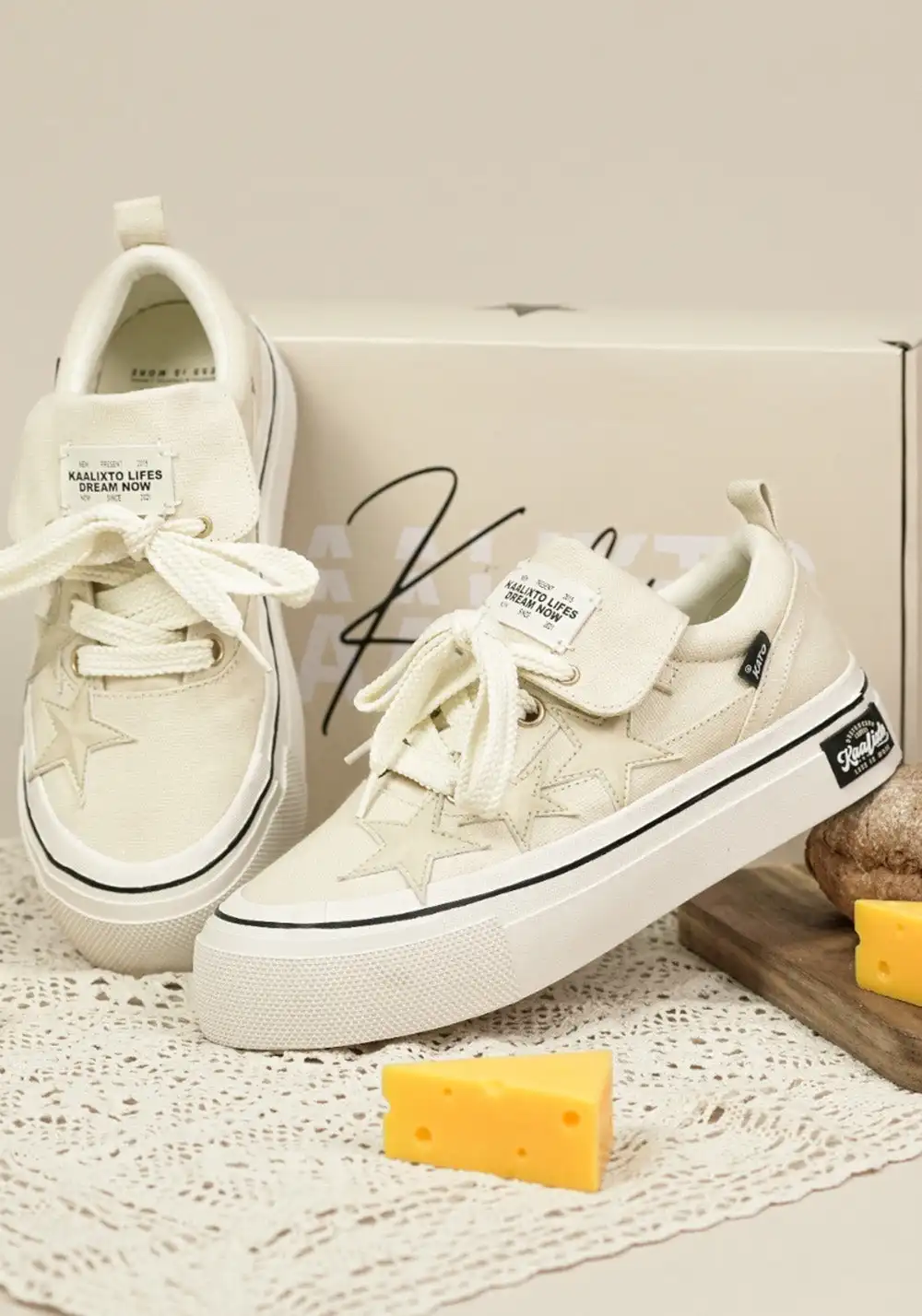 KAALIXTO丨Cream Beige Canvas Star Shoes
