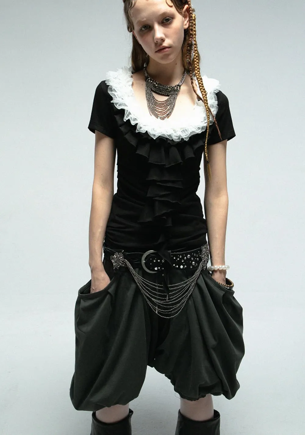 DoublePunch丨Lace Ruffle Slim Tee