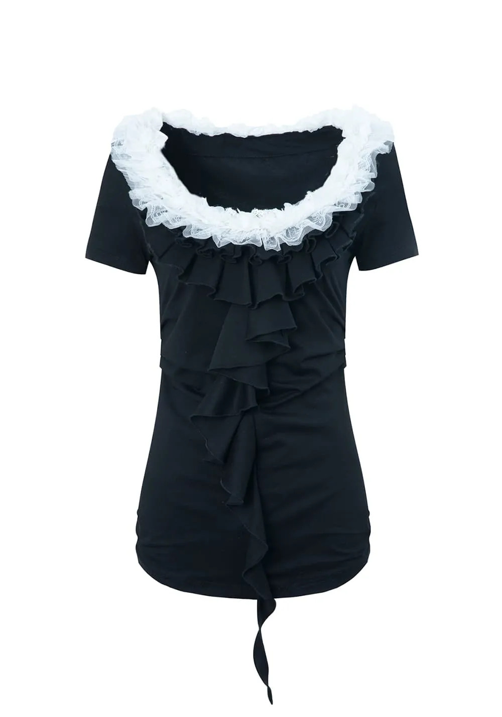 DoublePunch丨Lace Ruffle Slim Tee