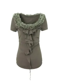 DoublePunch丨Lace Ruffle Slim Tee