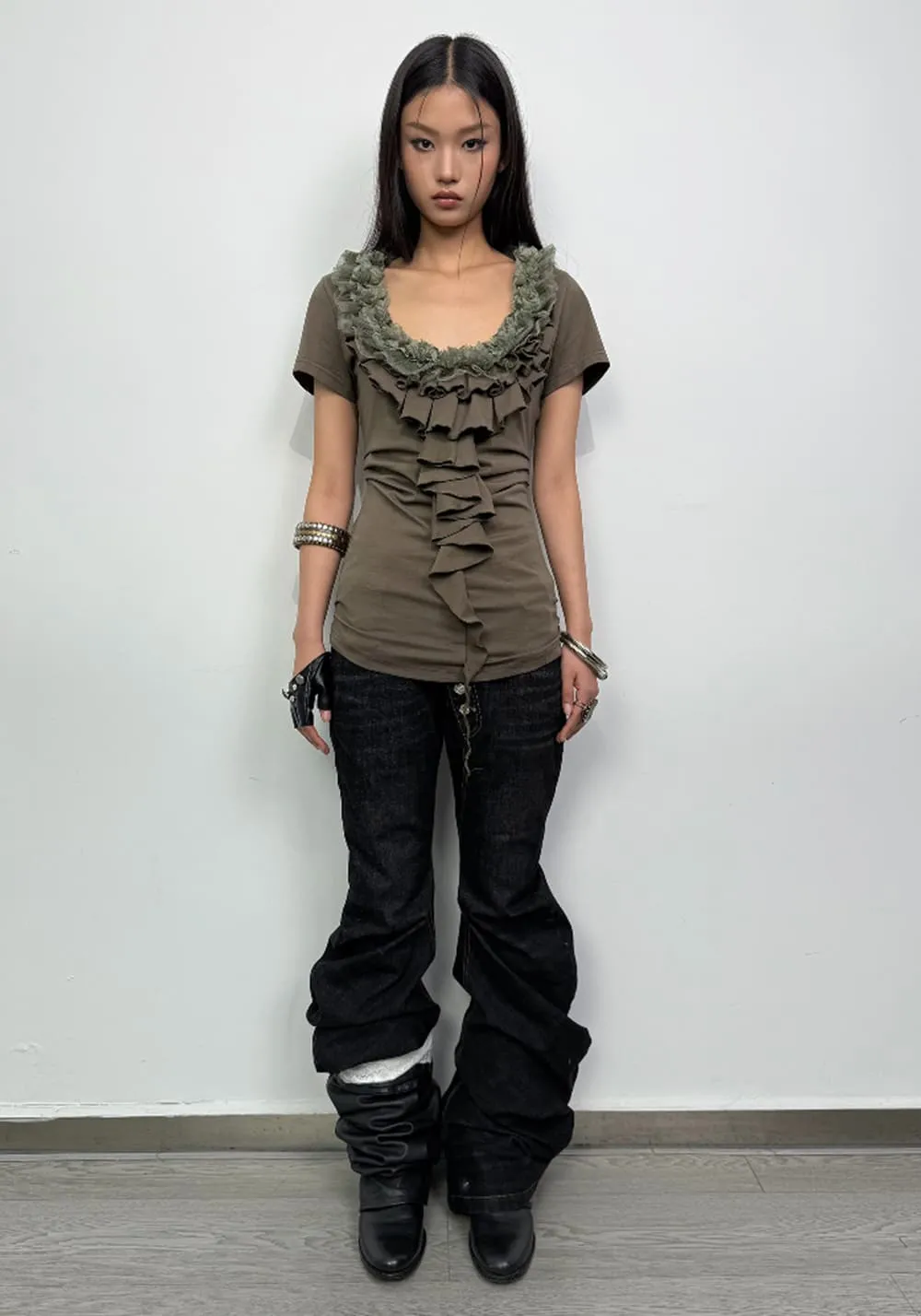 DoublePunch丨Lace Ruffle Slim Tee