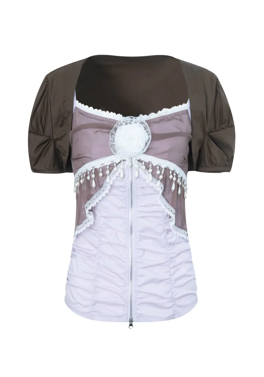 DOUBLEPUNCH丨Chiffon Lace Slim Fit Set - 3