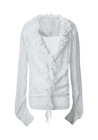 DOUBLEPUNCH丨Romantic Ruffle Lace Top with Draped V-Neck