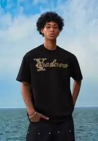 YADcrew丨YADcrew Beaded Pipe Embroidery Tee-Black