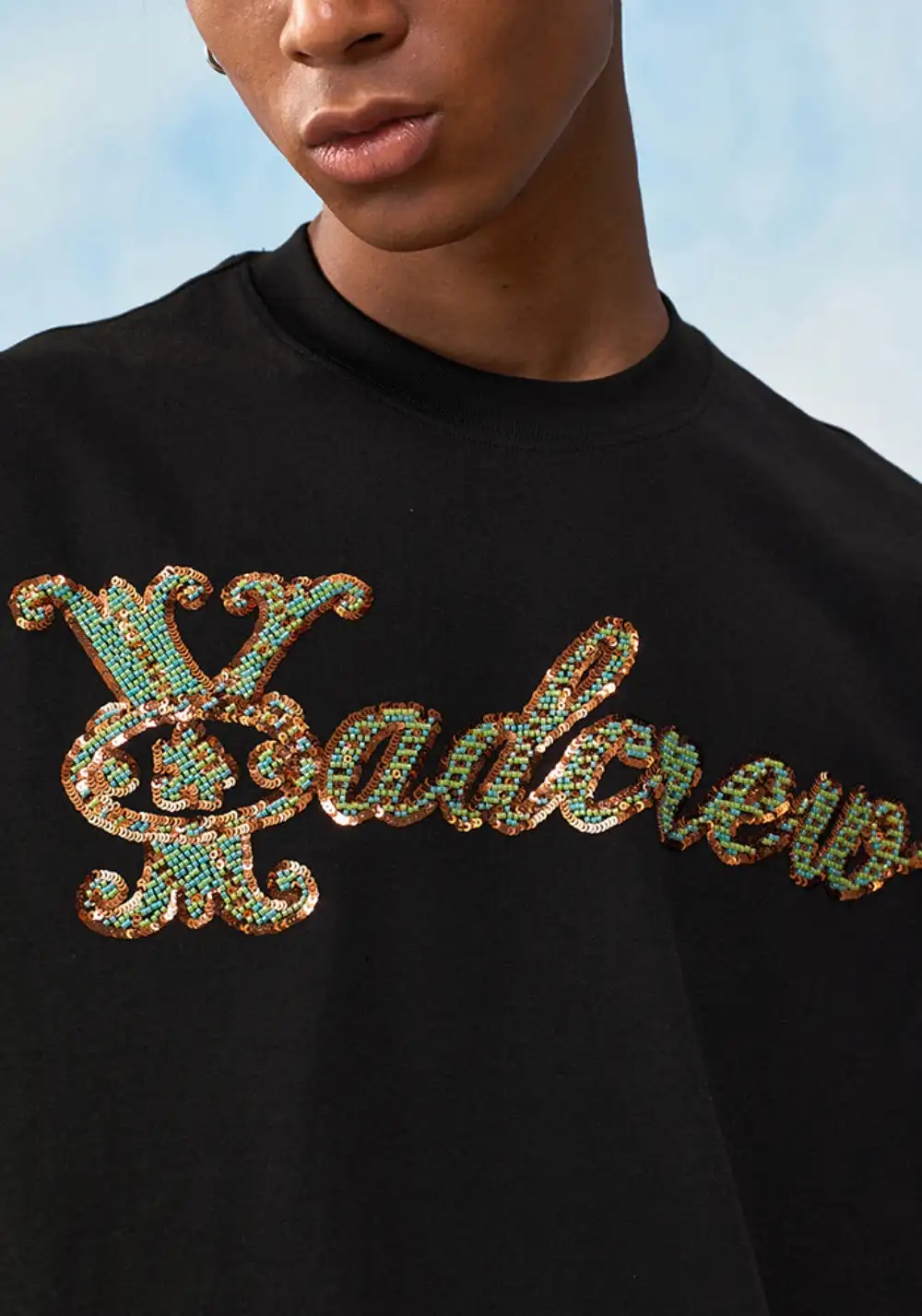 YADcrew丨YADcrew Beaded Pipe Embroidery Tee-Black