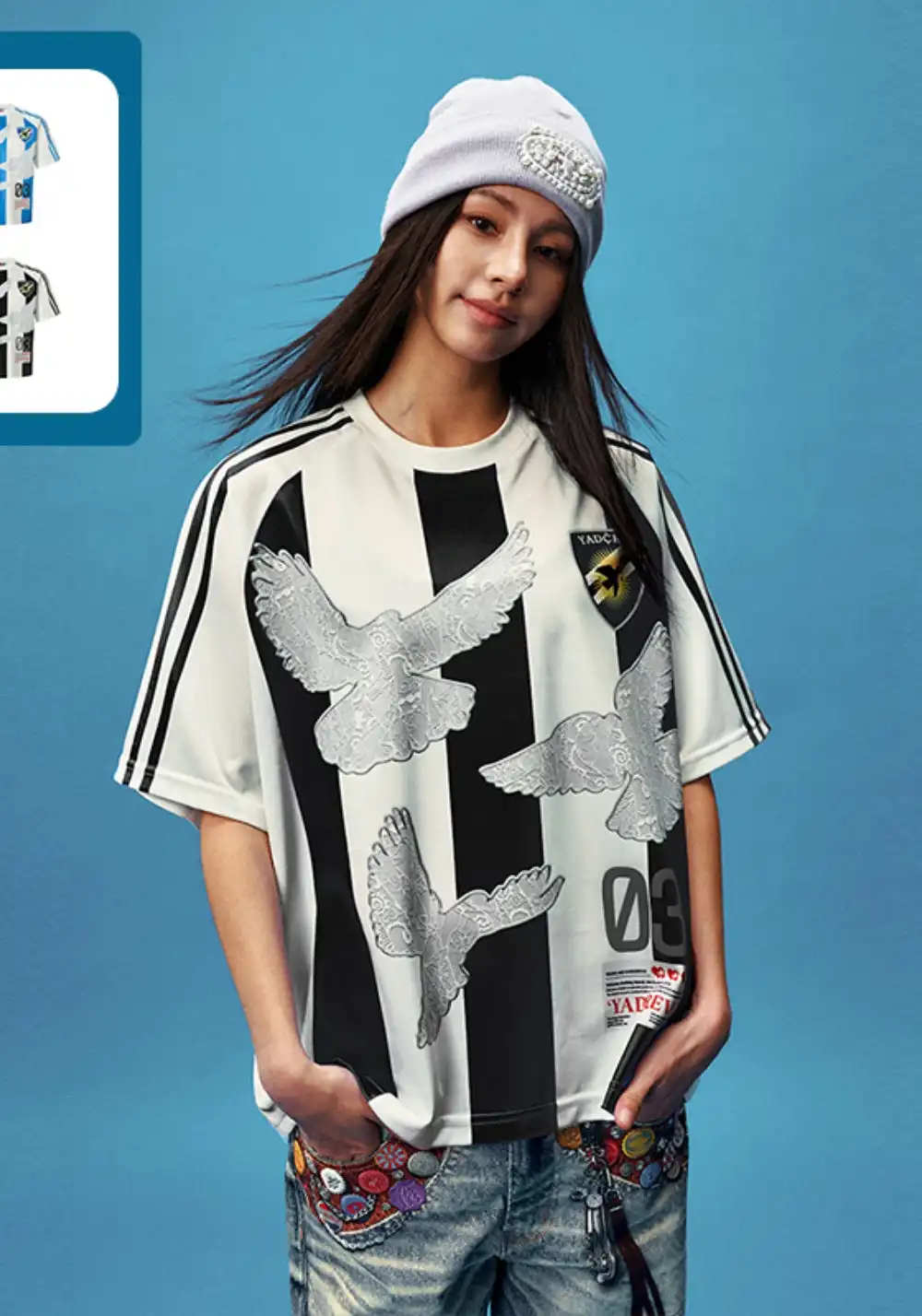 YADcrew丨YADcrew Lace Dove Stripe Tee-Black