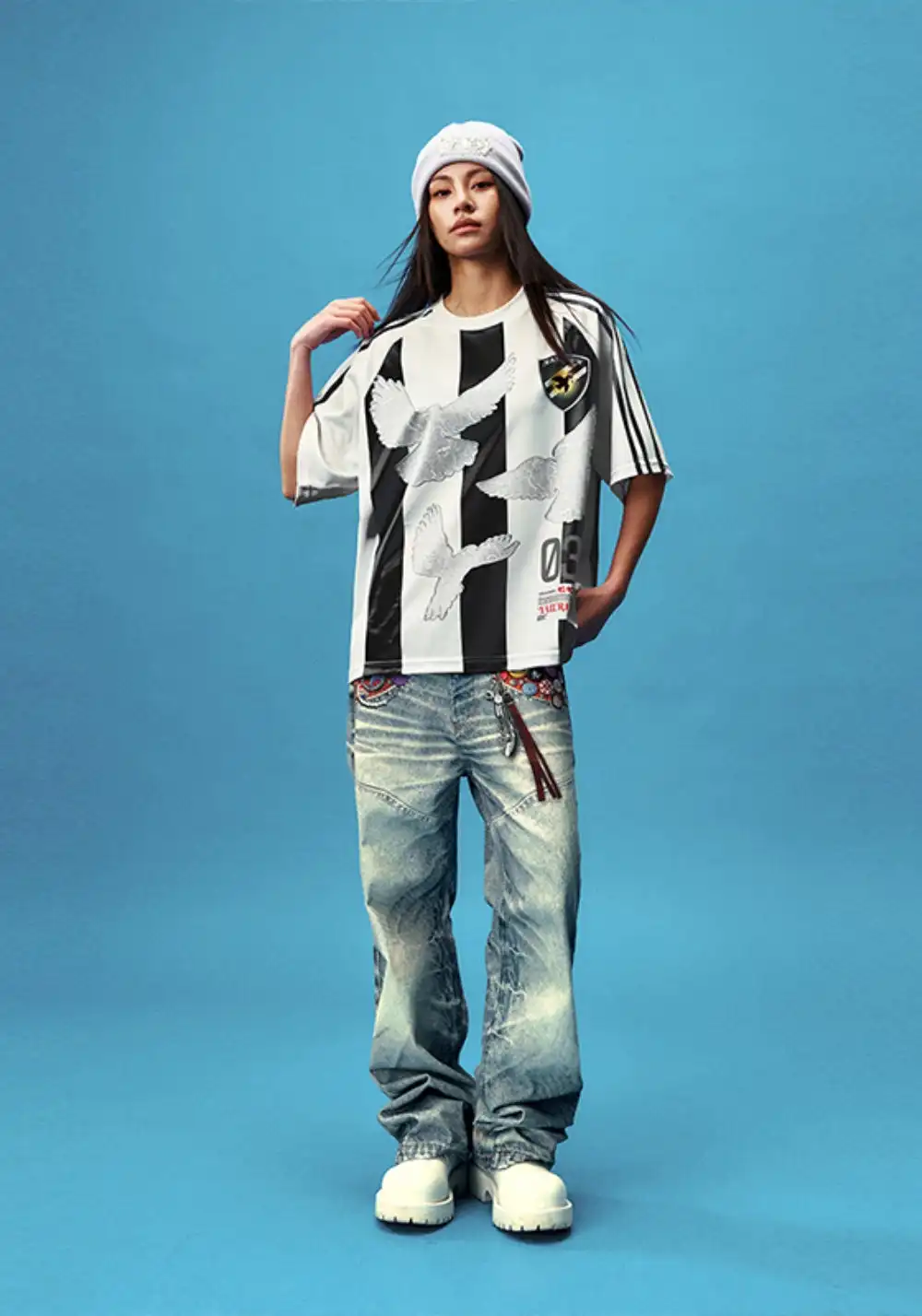 YADcrew丨YADcrew Lace Dove Stripe Tee-Black