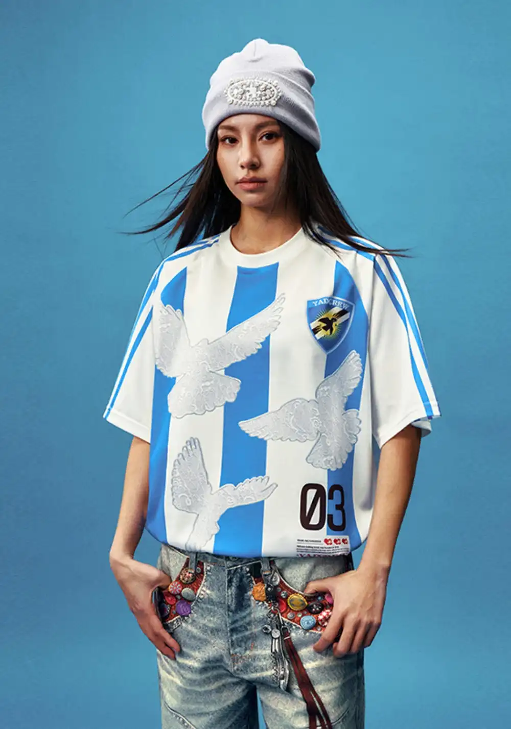 YADcrew丨YADcrew Lace Dove Stripe Tee-Blue